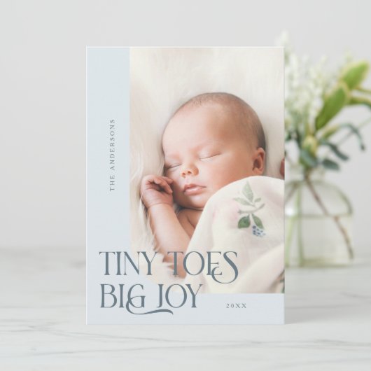 Tiny Toes Big Joy Slate Foto Geburtserklärung Ankündigung (Stehend Vorderseite)