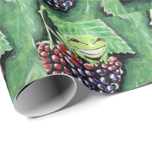 Tiny Tree Frog auf einer BlackBerry-Malerei Geschenkpapier (Rolleneckpunkt)