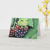 Tiny Tree Frog auf einer BlackBerry-Malerei Karte (Gelbe Blume)