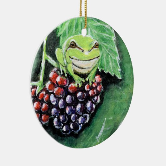 Tiny Tree Frog auf einer BlackBerry-Malerei Keramik Ornament (Rechts)
