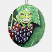 Tiny Tree Frog auf einer BlackBerry-Malerei Keramik Ornament (Links)
