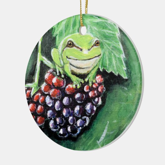 Tiny Tree Frog auf einer BlackBerry-Malerei Keramik Ornament (Links)