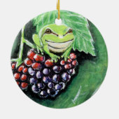 Tiny Tree Frog auf einer BlackBerry-Malerei Keramik Ornament (Hinten)