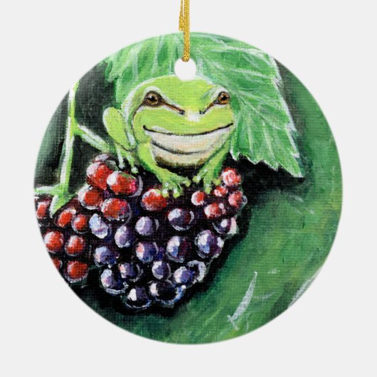 Tiny Tree Frog auf einer BlackBerry-Malerei Keramik Ornament (Hinten)