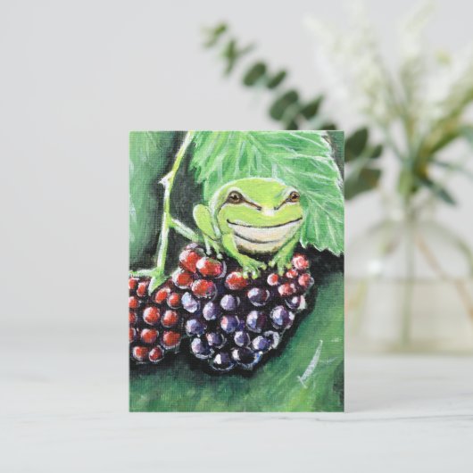 Tiny Tree Frog auf einer BlackBerry-Malerei Postkarte (Stehend Vorderseite)