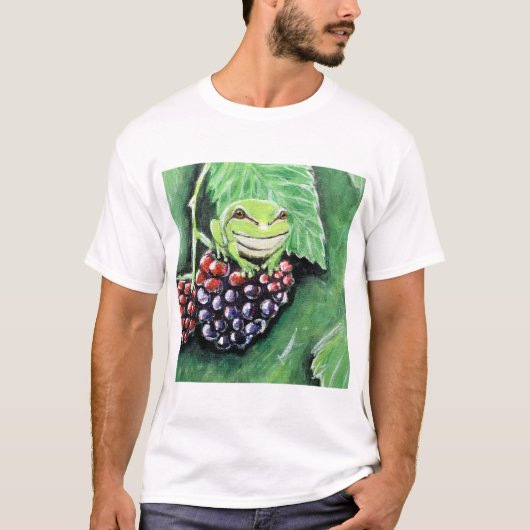 Tiny Tree Frog auf einer BlackBerry-Malerei T-Shirt (Vorderseite)