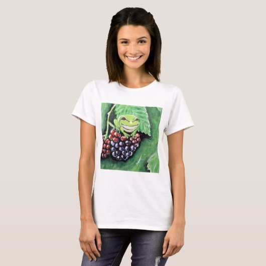 Tiny Tree Frog auf einer BlackBerry-Malerei T-Shirt (Vorne ganz)