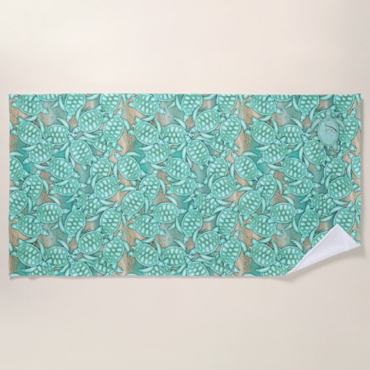 Tiny Turtles Sea and Sand Monogram ID696 Strandtuch (Vorderseite)
