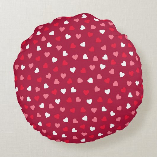Tiny Valentine Hearts in Rot-Weiß-Rosa Rundes Kissen (Rückseite)