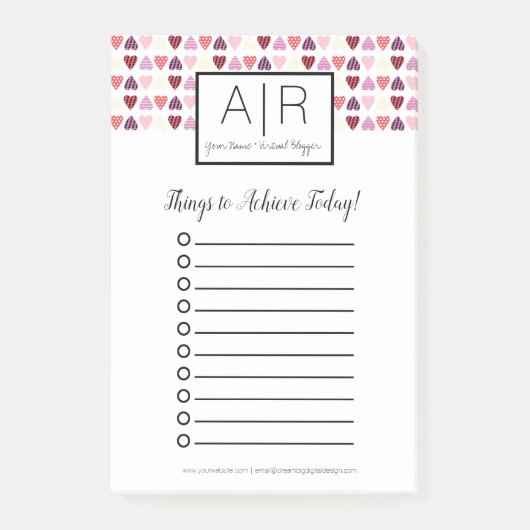 Tiny Valentinstag Gemustert Hearts Post-it Klebezettel (Vorderseite)