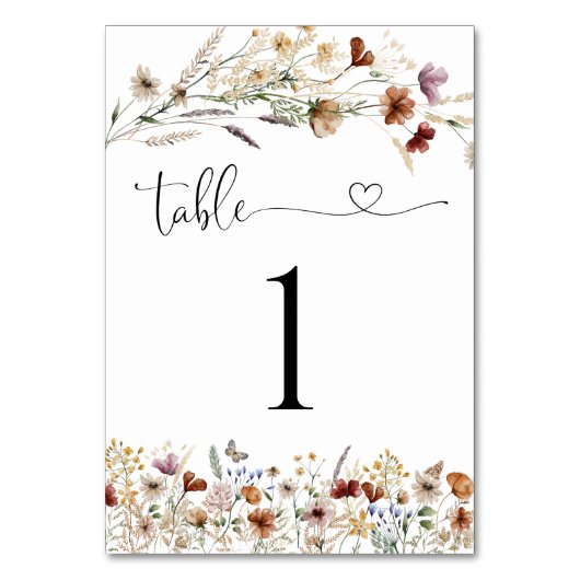 Tiny Wildblume Wedding Tischnummer (Vorderseite)