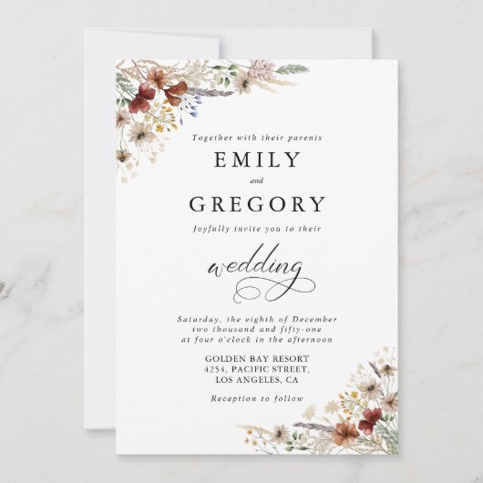 Tiny Wildflower Wedding Ceremony Invitation Einladung (Vorderseite)