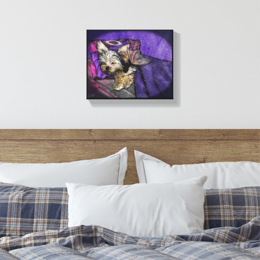Tiny Yorkie Sleeping Angel Halo Memorial Art Canva Leinwanddruck (Insitu (Schlafzimmer))