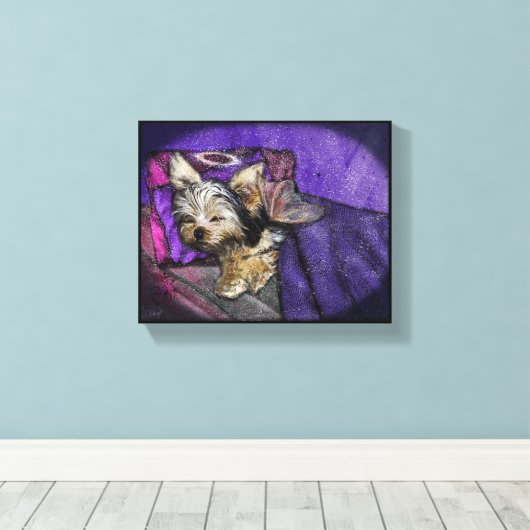 Tiny Yorkie Sleeping Angel Halo Memorial Art Canva Leinwanddruck (Insitu (Holzboden))