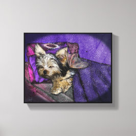 Tiny Yorkie Sleeping Angel Halo Memorial Art Canva Leinwanddruck