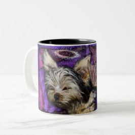 Tiny Yorkie Sleeping Angel Halo Memorial Art Frost Zweifarbige Tasse
