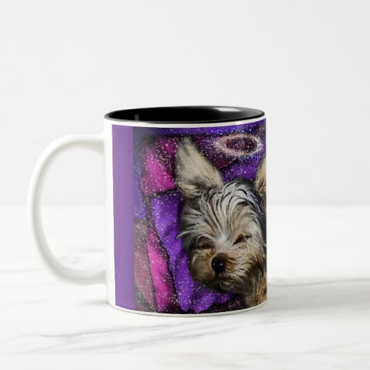 Tiny Yorkie Sleeping Angel Halo Memorial Art Frost Zweifarbige Tasse (Links)