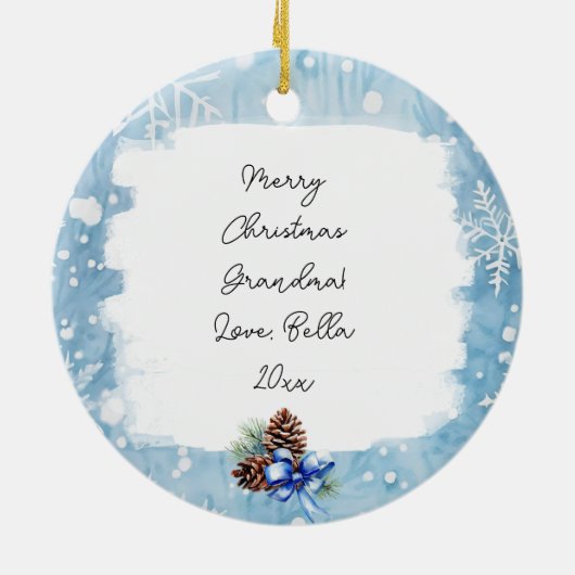 Tiny Zuhause in einem zauberhaften Winterwald Weih Keramik Ornament (Hinten)