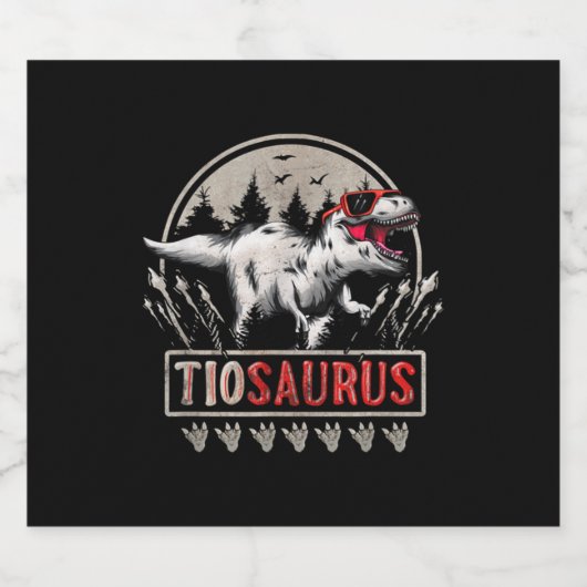 Tiosaurus T Rex Dinosaurier Tio Saurus mit Sonnenb Schaumweinetikett (Einzelnes Label)
