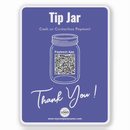 Tip Jar, Custom QR Code Payment App, Blue Vinyl Aufkleber (Vorderseite)