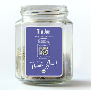 Tip Jar, Custom QR Code Payment App, Blue Vinyl Aufkleber