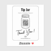 Tip Jar, Custom QR Code Payment App, White Vinyl Aufkleber (Blatt)