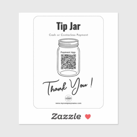 Tip Jar, Custom QR Code Payment App, White Vinyl Aufkleber (Blatt)
