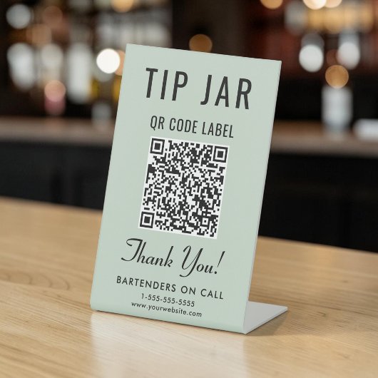 Tip Jar QR Code Sage Green Tabletop Sockelschild