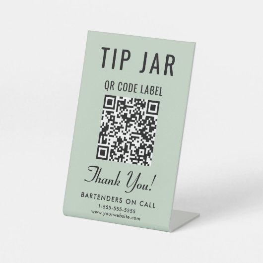 Tip Jar QR Code Sage Green Tabletop Sockelschild (Vorderseite)
