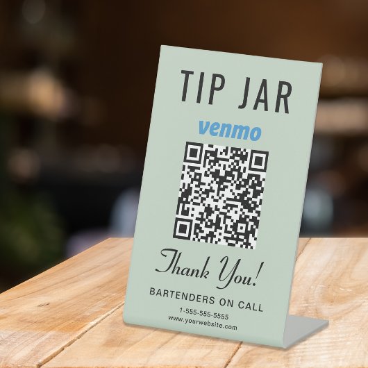 Tip Jar Venmo QR Code Sage Green Tabletop Sockelschild