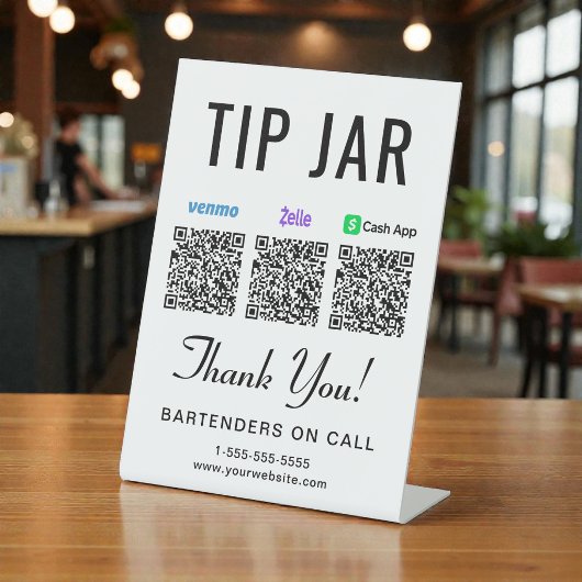 Tip Jar Venmo Zelle Cashapp QR Codes Sockelschild