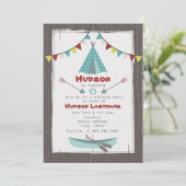 Tipi Birthday Party Invitation Red + Turquoise Einladung (Stehend Vorderseite)