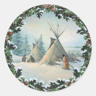 TIPI CAMP SQUAW & BOUGHS by SHARON SHARPE Runder Aufkleber