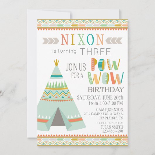 Tipi Native Amerikanische Ureinwohner Pow Wow Gebu Einladung (Vorderseite)