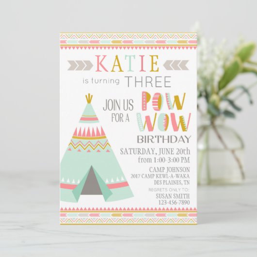 Tipi Native Amerikanische Ureinwohner Pow Wow Gebu Einladung (Stehend Vorderseite)