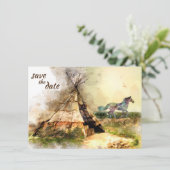 Tipi und Indian Pony Boho Horse Teepee Wedding Save The Date (Stehend Vorderseite)