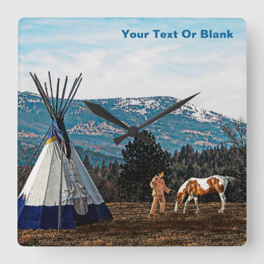 Tipi - Winter Camp Quadratische Wanduhr (Vorderseite)