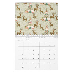Tipi-Zelt Rentiere Geweihe Rosa Blumen Natürlich Kalender