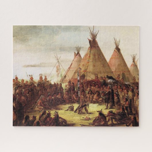 Tipis Sioux War Council George Catlin Circa 1850 Puzzle (Horizontal)