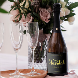 Tipografia Dorada y Negro Feliz Navidad Español Schaumweinetikett