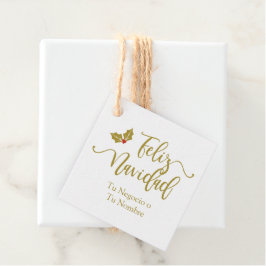 Tipografía en Español Feliz Navidad con Acebo Geschenkanhänger