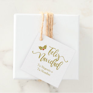 Tipografía en Español Feliz Navidad con Acebo Geschenkanhänger