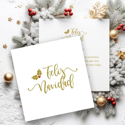 Tipografía en Español Feliz Navidad y Acebo Quadratische Visitenkarte