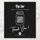 Tipp Jar, Custom QR Code Payment App, schwarz Weinetikett (Einzelnes Label)