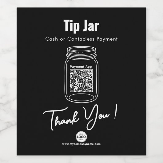 Tipp Jar, Custom QR Code Payment App, schwarz Weinetikett (Einzelnes Label)