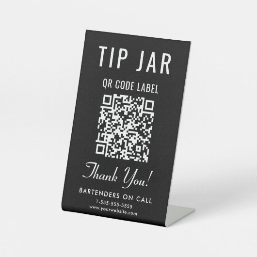 Tipp Jar QR Code Black Tabletop Sockelschild (Vorderseite)