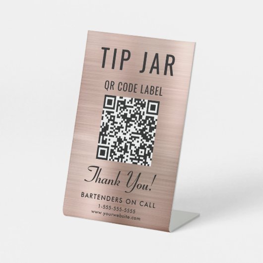 Tipp Jar QR Code Rose Gold Tabletop Sockelschild (Vorderseite)