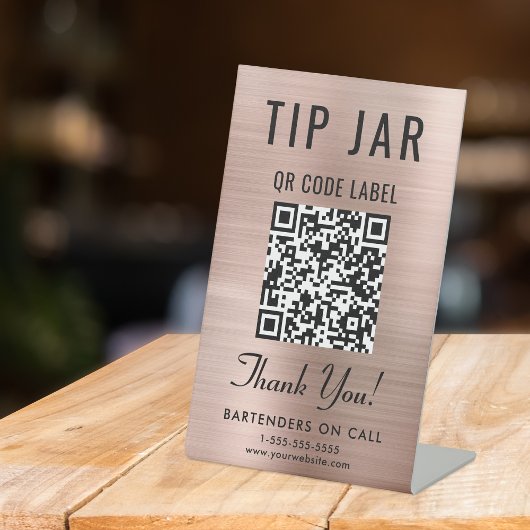 Tipp Jar QR Code Rose Gold Tabletop Sockelschild