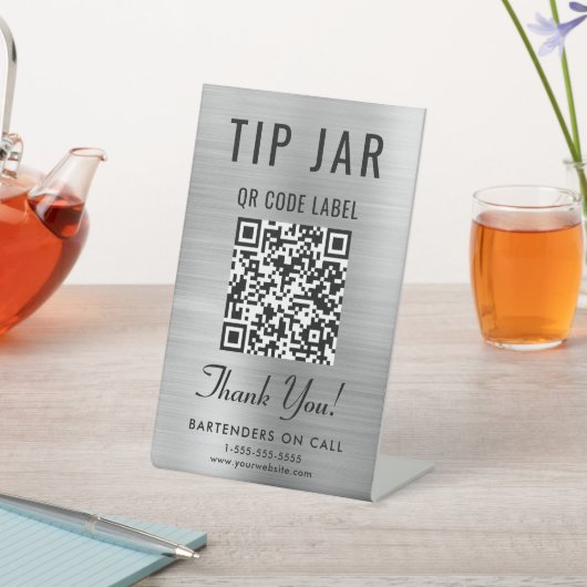 Tipp Jar QR Code Silver Tabletop Sockelschild (In SItu)
