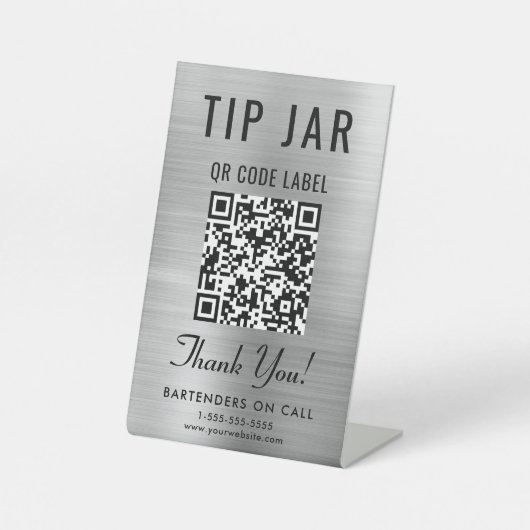 Tipp Jar QR Code Silver Tabletop Sockelschild (Vorderseite)